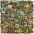 Pack de 50 autocollants de camping vintage avec tentes et matériel pour ordinateurs et valises - Thème du Camping en Plein Air