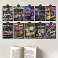 Detailed view of 10 vintage Japanese JDM racing posters on wall with aesthetic book - Japanese Retro Racing