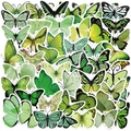 Détail d'autocollants papillons verts aux styles variés avec bords blancs découpés - Papillon Vert (UU300)