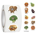 Detail van schattige katten-meme stickers op rol met voedselmotieven en 2,41 cm maat - 500 Stickers per Rol (10 Patronen)