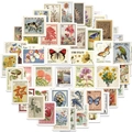 Set van 50 vintage postzegelstickers met bloemen en vlinders voor laptops - Vintage Postzegels (50 Vellen)