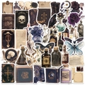 Gothic-Aufkleber mit Totenkopf und Vintage-Magie-Elementen auf weißem Hintergrund - Dunkle Ästhetik Tagebuch Stil 1 (WES296)