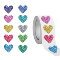 Rotolo di 500 adesivi a cuore glitterati in 10 colori vivaci per decorazioni DIY - 10 Motivi
