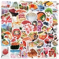 64er Pack Aquarell Japan Reiseaufkleber mit Fuji und Sushi Motiven für Koffer - Japanische Kultur Aquarell Stil (AZ260)