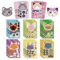 8er-Set süße Katzen-Gesicht-Sticker für Kinder DIY-Puzzle-Aufkleber wasserfest - Bunt