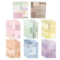 Set of 8 colorful plaid sticky notes with various grid patterns for journaling and DIY decor - Multicolor Plaid Texture / 8 Sheets Set
