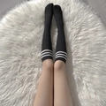 Japanese school style black knee high socks with three white stripes on top - One Size / Knee High Black