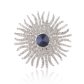 Funkelnde silberne Sonnenstrahl-Brosche mit tiefblauem Kristall und kleinen Strasssteinen - Silber Blauer Kristall (B293-A)