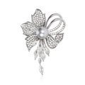 Spilla a fiore in argento con perla grigia e accenti di cristallo scintillante - Stile Perla Grigia Base Argento (A062-B)