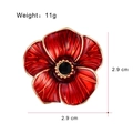 Elegant red poppy flower enamel brooch with gold trim and black crystal center 2.9cm - Simple Red Poppy Black Rhinestone Core Style (C428-A)