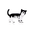 Broche de gato en esmalte minimalista con diseño de gato blanco y negro sobre plata - Gato Caminando Blanco y Negro (DR038-A)