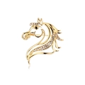 Spilla a testa di cavallo dorata vintage con strass brillanti e occhio di pietra nera - Stile Testa di Cavallo Dorata (DR034-A)