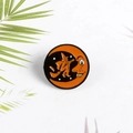 Halloween witch and crescent moon enamel pin brooch in orange and black finish - Witch on Moon (XZ2321)