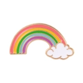 Rainbow enamel pin with white clouds and gold metal trim for clothing or bags - Cartoon Rainbow Style (XZ1627)