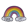 Spilla in smalto arcobaleno con nuvole glitterate e scritta FUCK OFF audace su metallo - Stile Nuvola Personalizzato Arcobaleno (XZ1633)