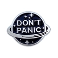 Enamel planet brooch featuring Don't Panic text in a black and silver metal finish - Black & Silver Planet Shape (XZ4267)