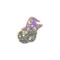 Cartoon black wizard cat enamel pin with purple hat and gold crescent moon stars - Black Wizard Cat (XZ3701)