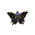 Spilla farfalla luminosa con fasi lunari dorate su sfondo viola e metallo oro - Farfalla Fase Lunare Nera (xz3416)
