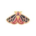 Detailansicht der Emaille-Brosche Motte mit rosa Flügeln, Goldlinien und Mondmuster - Rosenrote Motte (CC2159)