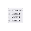 Detail view of square enamel pin with motivational text Working on Myself for Myself - I'm Working On Myself (XZ5480)