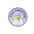 Spilla rotonda in smalto viola con cane carino e scritta Stay Pawsitive inclusa - Stile Cane Stay Pawsitive (XZ4387)