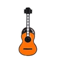 Broche de esmalte con forma de guitarra naranja y detalles de letras music pock - Estilo Guitarra Naranja