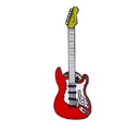 Classic red electric guitar enamel pin with white pickguard and yellow headstock - Cartoon Red Guitar Style