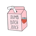 Pink milk carton enamel pin with strawberry design and Dumb Bitch Juice text logo - Juice Box Style (XZ7176)