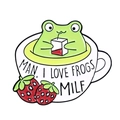 Cute cartoon frog enamel pin in a white mug with strawberry and MILF text design - Frog Coffee Cup (XZ7390)