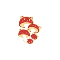 Détail du pin's émaillé rouge et doré avec cinq motifs de champignons chat mignons - Champignon Rouge avec Visages de Chat (xz4186)