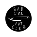 Cartoon Cat Club round enamel pin with white knife and BAD GIRL ART CLUB slogan - Black Round Bad Girl Style (xz7493)