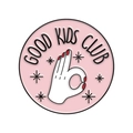 Pink enamel pin featuring a white OK hand gesture and Good Kids Club text logo - Pink Round Good Kids Style (xz7494)