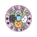 Badge club chat rose de style dessin animé avec le slogan I LOVE ALL THE CATS IN THE WORLD - Style Quatre Chats Rond Rose Bleu (xz7496)