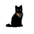 Schattige zwarte kat emaille speld met een kleurrijk detail van een regenboogsjaal - Zwarte Kat Met Regenboogsjaal (XZ7481)