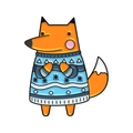Cartoon orange fox alloy brooch wearing a blue winter holiday sweater and snowflake pattern - Fox In Blue Sweater (XZ7475)