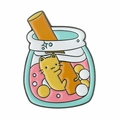 Spilla smaltata con gatto giallo in bottiglia di soda verde menta per decorazione - Bottiglia di Bubble Tea Gatto (XZ7799)