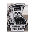 Enamel skull pin wearing graduation cap holding diploma with black and white finish - Skull Graduate Style(XZ8428)