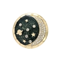 Starry night moon and star enamel brooch with green background and sparkling rhinestones - Japanese Star Moon (xz4289)