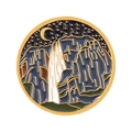Enamel brooch with moon and mountain waterfall scenery in a round gold-plated finish - Moonlight Waterfall (xz4771)