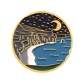 Enamel starry night wave brooch with gold trim featuring moon stars and cliffs badge - Coastal Starry Night (xz4775)