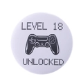 Level 18 Unlocked gamer pin badge with video game controller graphic on white background - Level 18 Unlocked Game Style(MXZ126)