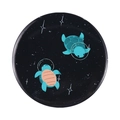 Round tinplate badge featuring cute cartoon turtles in space on a black background - Astronaut Turtle Galaxy Style (XZ7193)