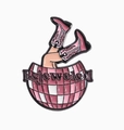 Pink checkered disco ball enamel pin with Bejeweled text and western cowboy boots - Disco Ball Cowboy Boot (qhxz632)