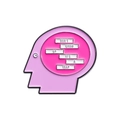 Pink brain profile enamel pin featuring 'Don't Grow Up It's A Trap' lettering on white background - Pink Silhouette Slogan (QHXZ717)