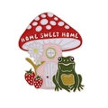 Cute mushroom house enamel pin with frog and strawberry in red and white colors - Home Sweet Home Style (XZ7406)