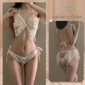 Set lingerie a farfalla bianco in pizzo trasparente con perizoma e dettagli cut-out - Taglia unica / Bianco
