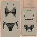 Set di lingerie sexy in pizzo nero con top a farfalla e perizoma coordinato - Taglia unica / Nero