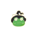 Spilla smaltata carina con rana che indossa un cappello da strega nero e bordi oro - Rana con Cappello da Mago Verde (XZ3683)