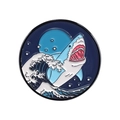Enamel shark badge with Great Wave off Kanagawa design in a round metal frame - Shark and Wave (QHXZ2028)