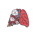 Spilla smaltata a forma di polmone con slogan 'just breathe' e fiori in rosso e oro - Stile Polmone Margherita (QHXZ1197)